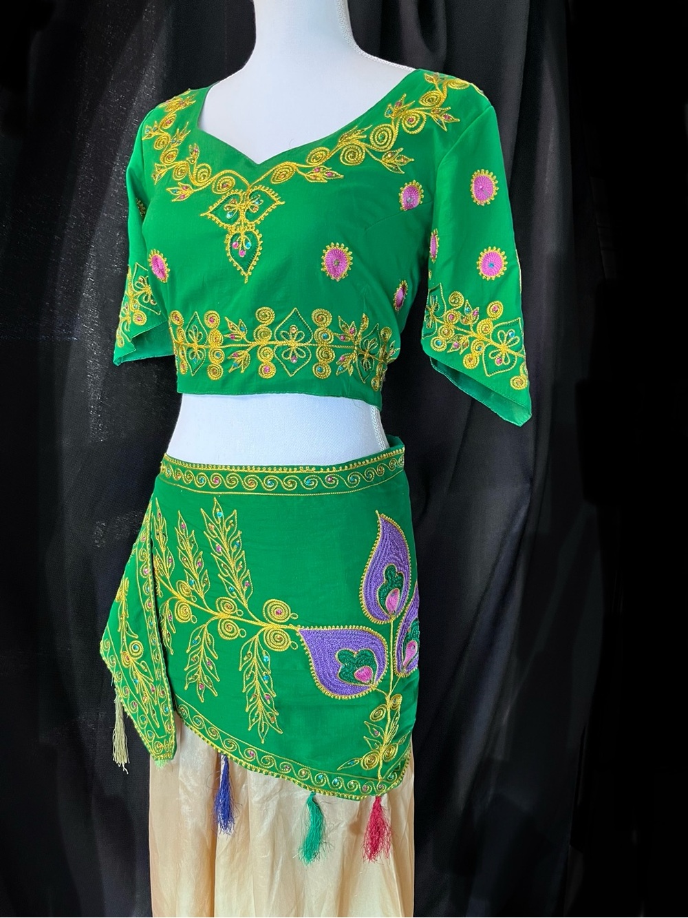 Vibrant Green Bollywood Choli Top and Sash Set